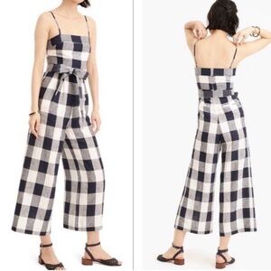 J. Crew Tie-Waist Gingham Linen Jumpsuit Beauchamps 2